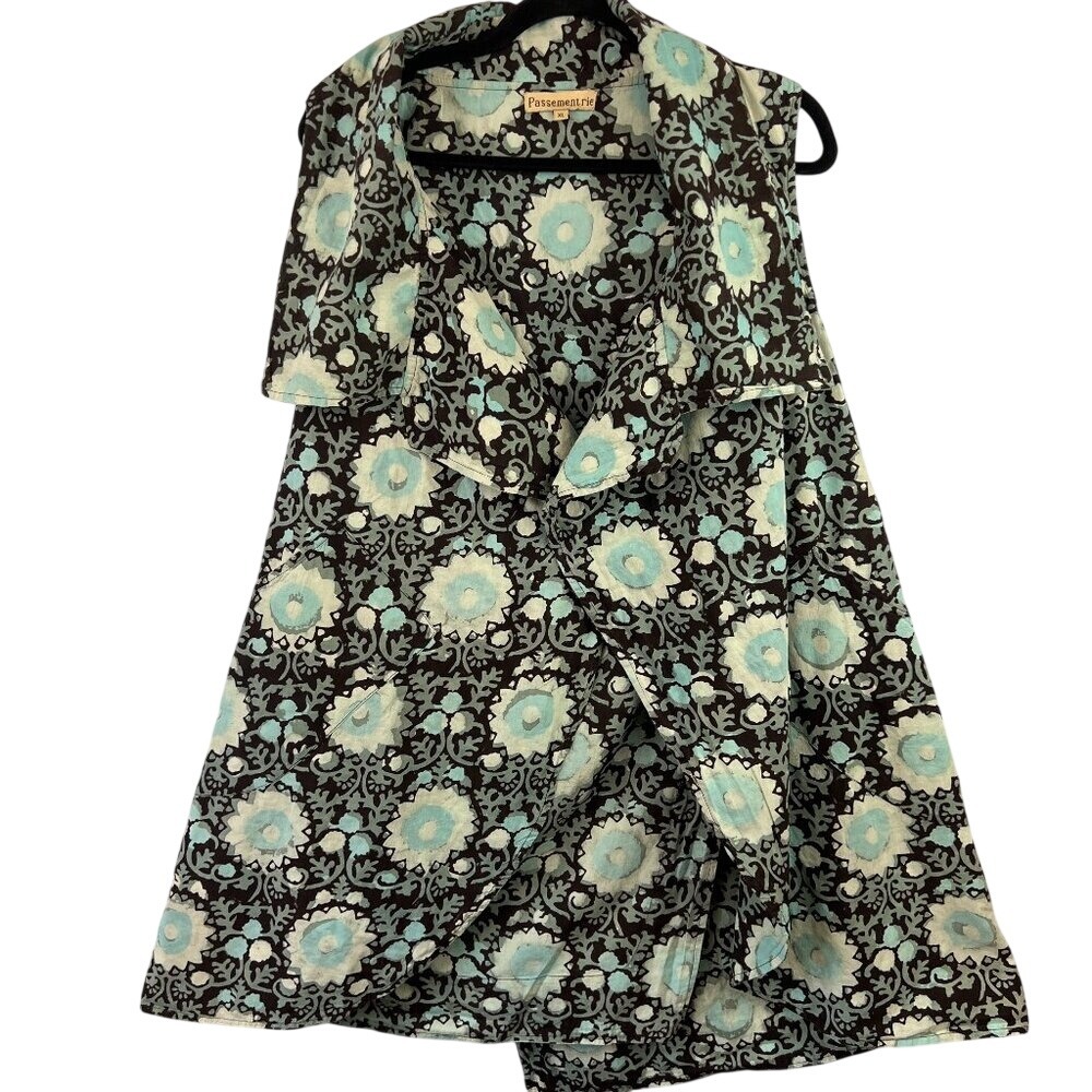 Passementrie‎ Floral Open Front Cotton Sleeveless Cardigan Size XL Lagenloook